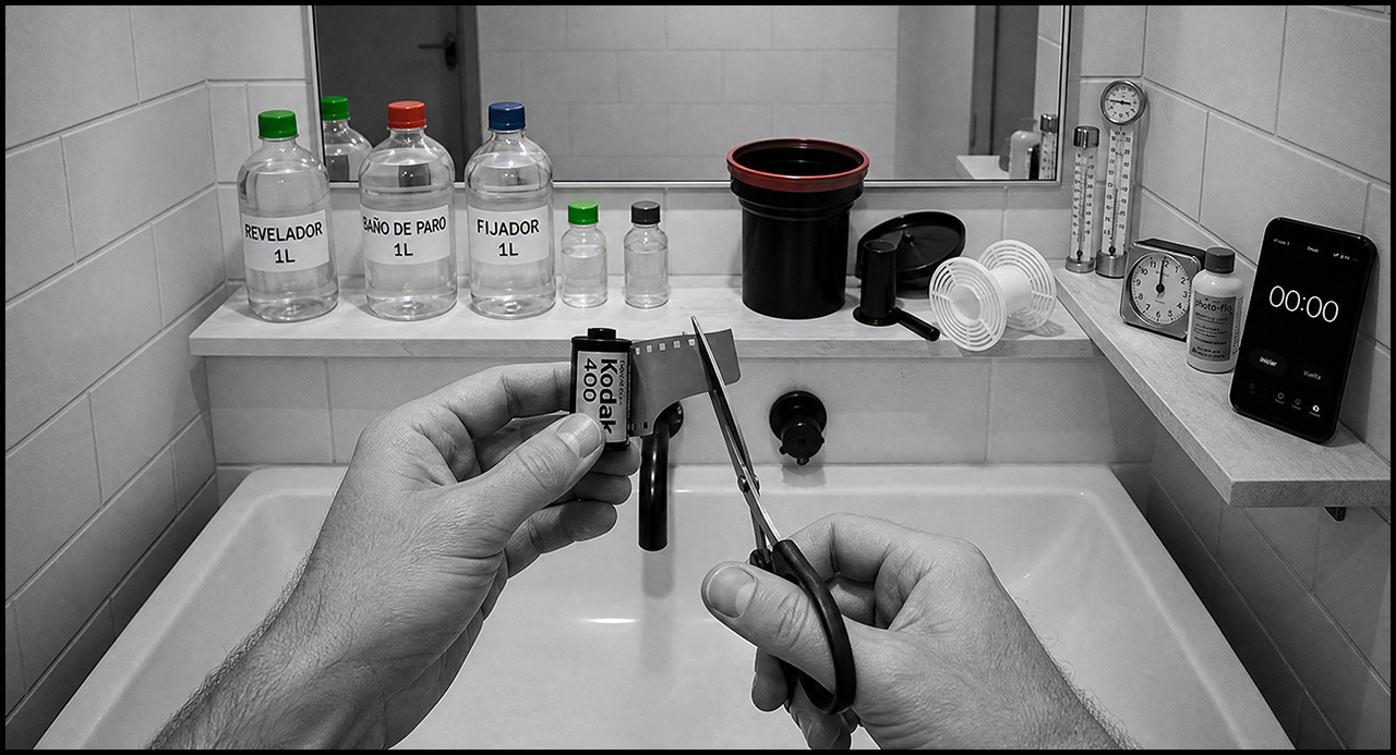 Revelar película en blanco y negro en casa Cuarto oscuro